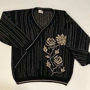 Ellend - black/gold, rose detailed sweater, vintage